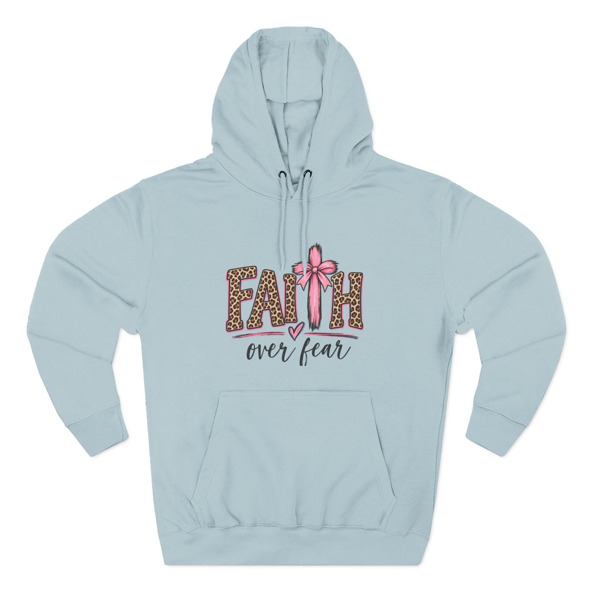 Faith Over Fear Hoodie — Leopard Print Ribbon Christian Pullover