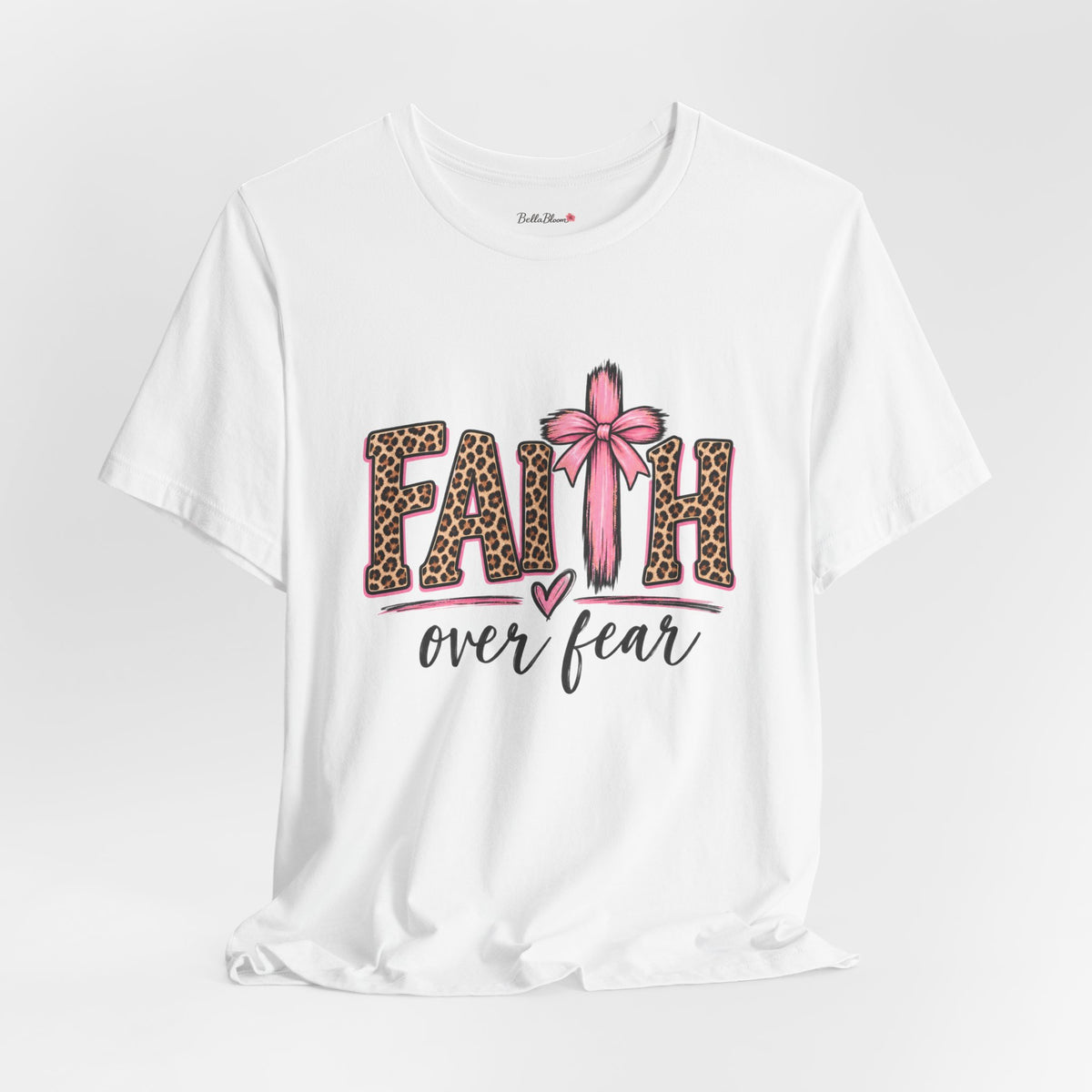 Faith Over Fear Leopard Print T-Shirt — Pink Bow Inspirational Tee