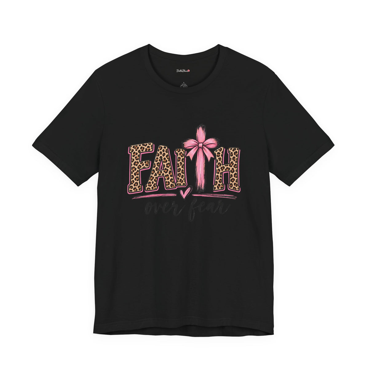 Faith Over Fear Leopard Print T-Shirt — Pink Bow Inspirational Tee