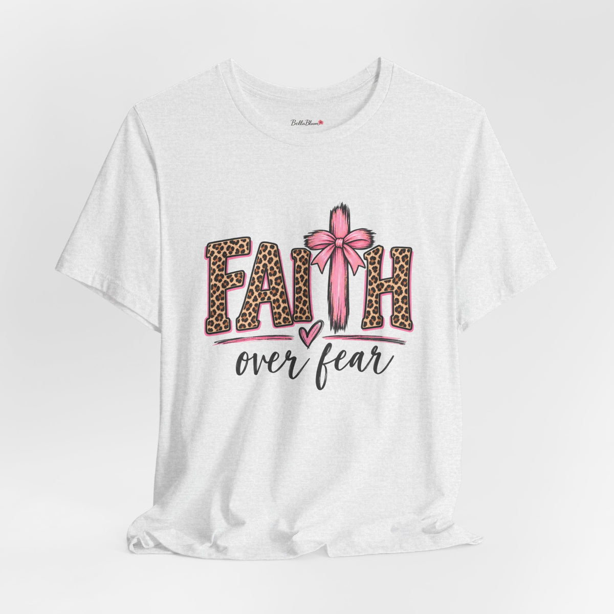 Faith Over Fear Leopard Print T-Shirt — Pink Bow Inspirational Tee