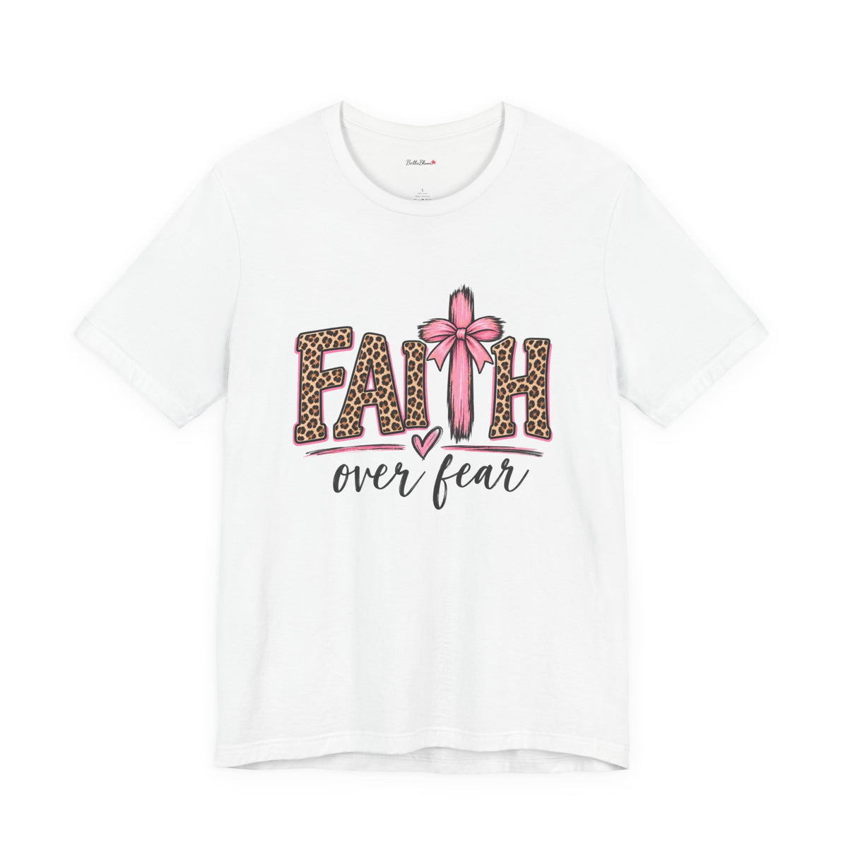 Faith Over Fear Leopard Print T-Shirt — Pink Bow Inspirational Tee