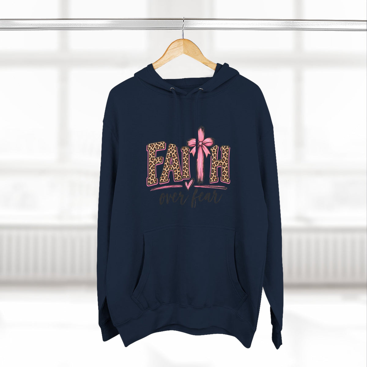 Faith Over Fear Hoodie — Leopard Print Ribbon Christian Pullover