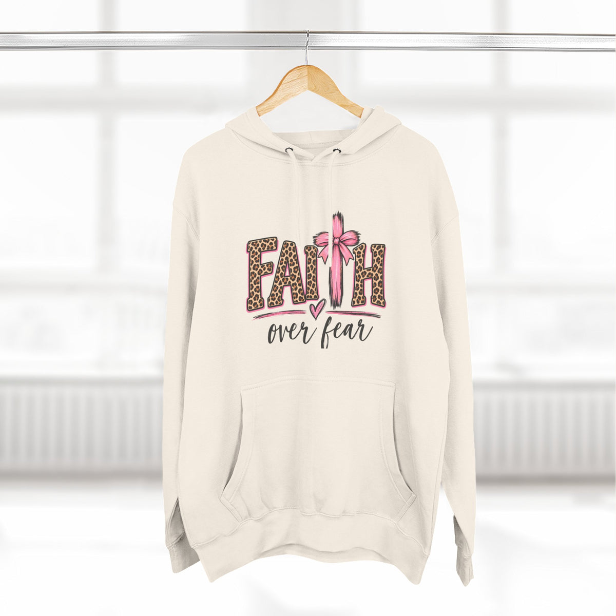 Faith Over Fear Hoodie — Leopard Print Ribbon Christian Pullover
