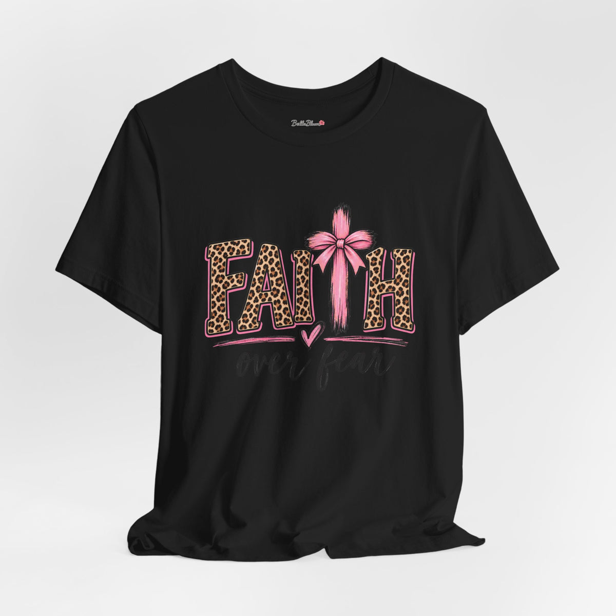 Faith Over Fear Leopard Print T-Shirt — Pink Bow Inspirational Tee