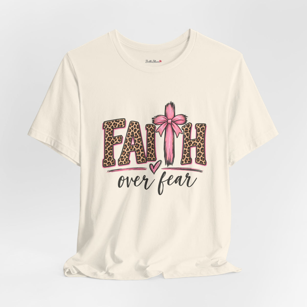 Faith Over Fear Leopard Print T-Shirt — Pink Bow Inspirational Tee