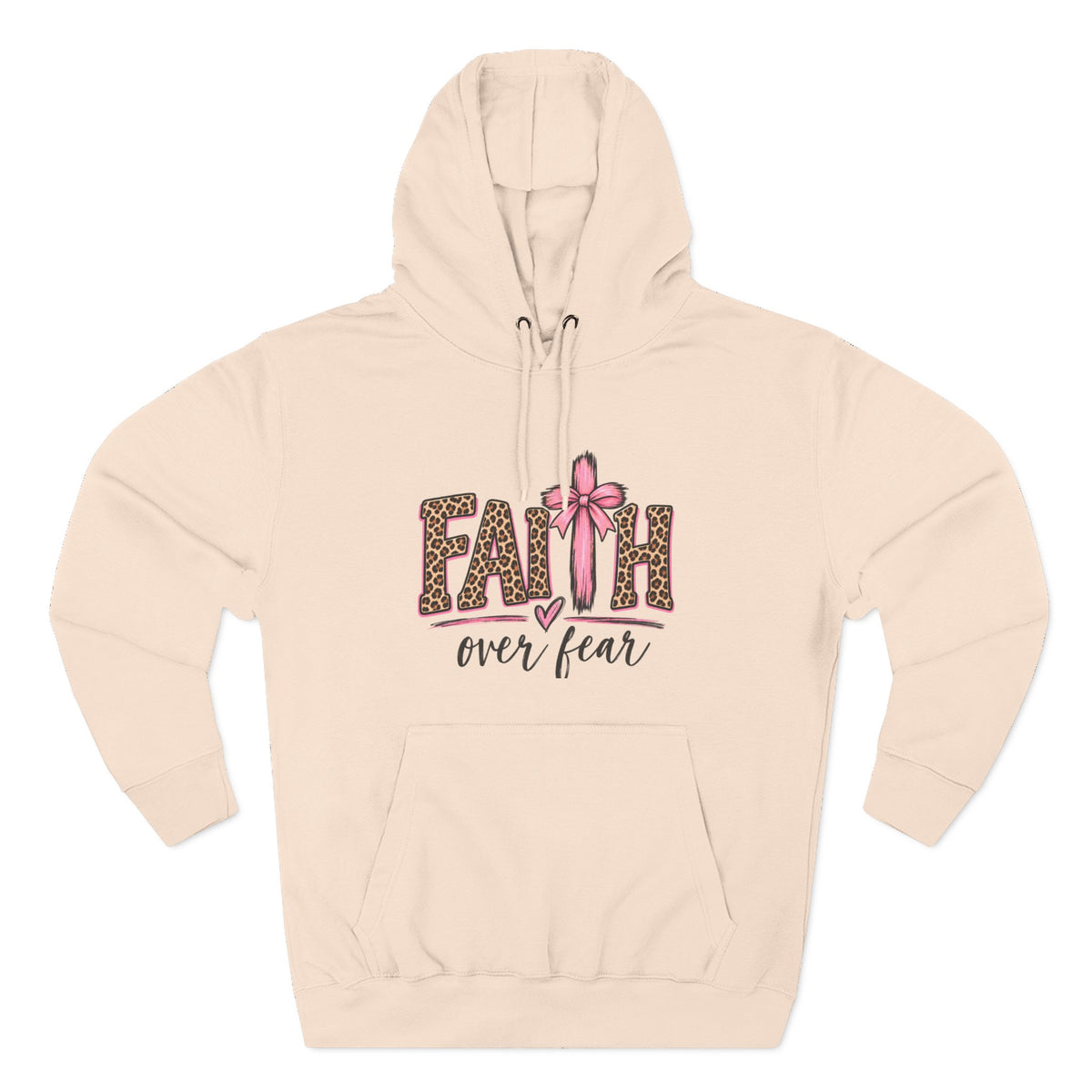 Faith Over Fear Hoodie — Leopard Print Ribbon Christian Pullover