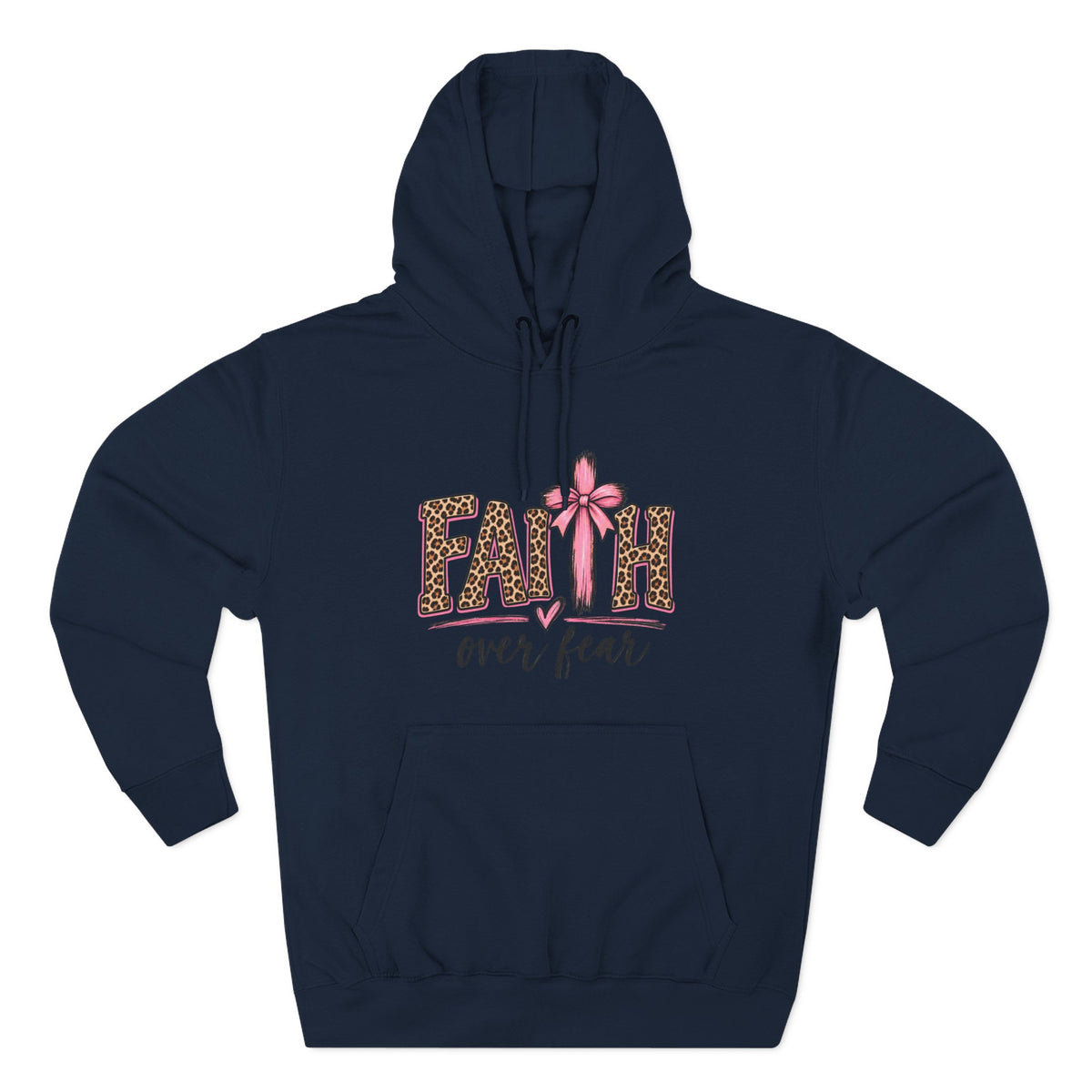 Faith Over Fear Hoodie — Leopard Print Ribbon Christian Pullover