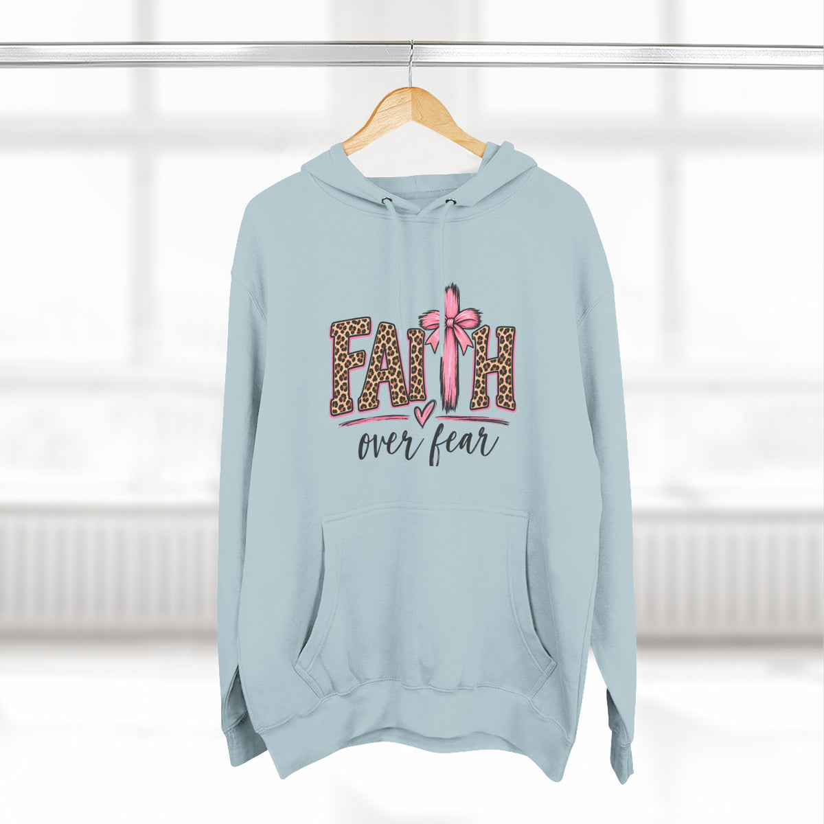 Faith Over Fear Hoodie — Leopard Print Ribbon Christian Pullover