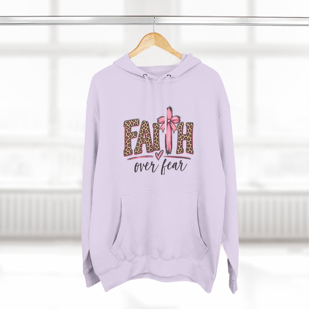 Faith Over Fear Hoodie — Leopard Print Ribbon Christian Pullover