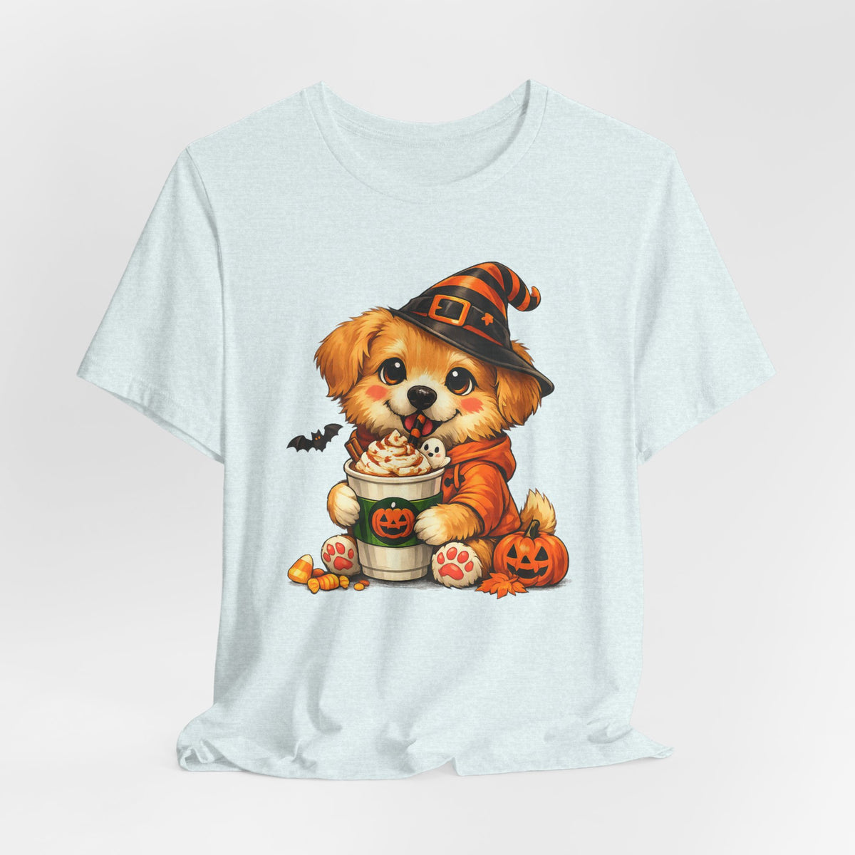 Halloween Puppy Tee — Cute Corgi in Witch Hat with Pumpkins