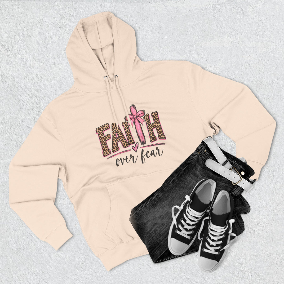 Faith Over Fear Hoodie — Leopard Print Ribbon Christian Pullover
