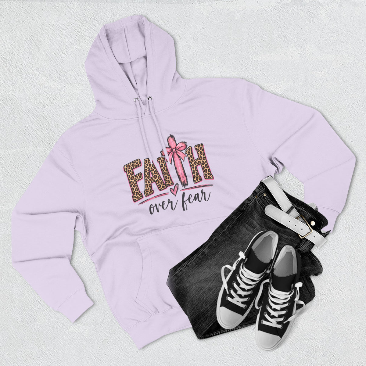 Faith Over Fear Hoodie — Leopard Print Ribbon Christian Pullover