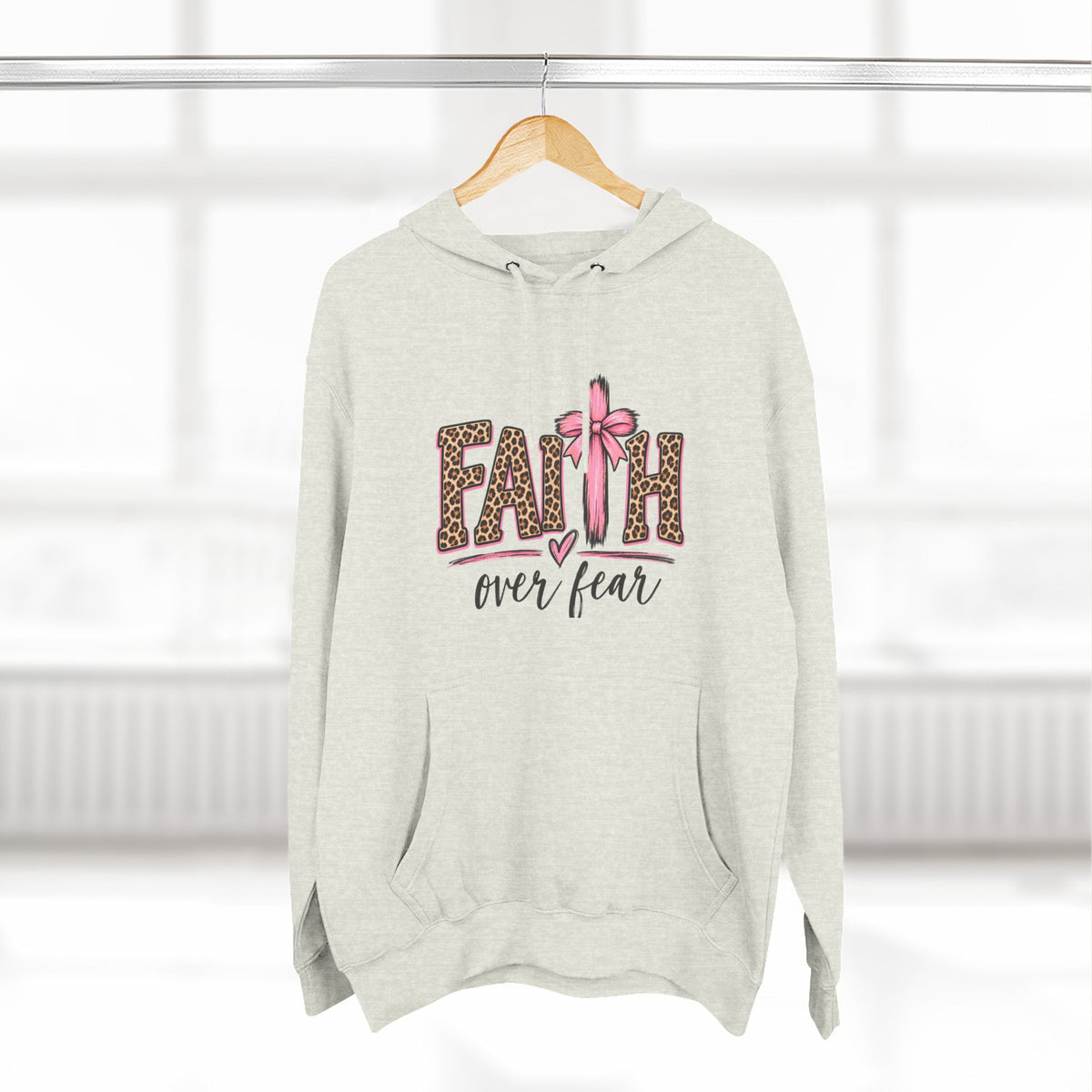 Faith Over Fear Hoodie — Leopard Print Ribbon Christian Pullover