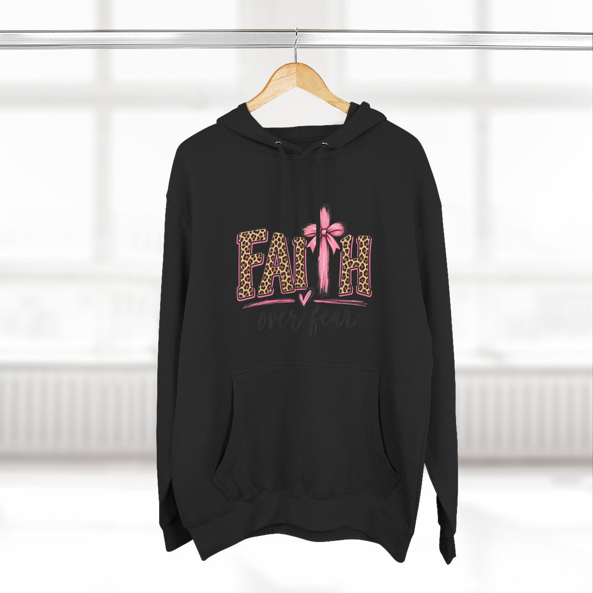 Faith Over Fear Hoodie — Leopard Print Ribbon Christian Pullover