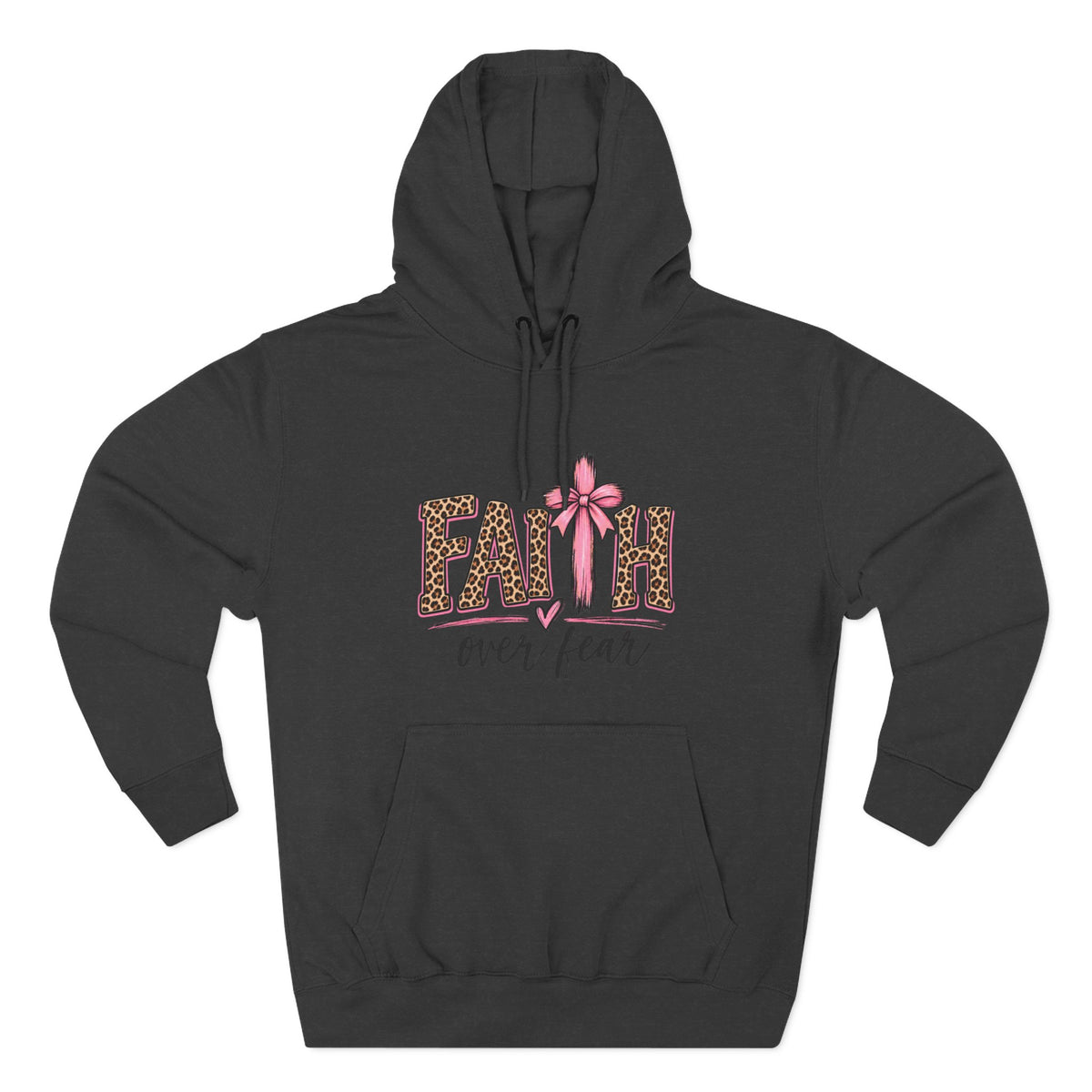 Faith Over Fear Hoodie — Leopard Print Ribbon Christian Pullover