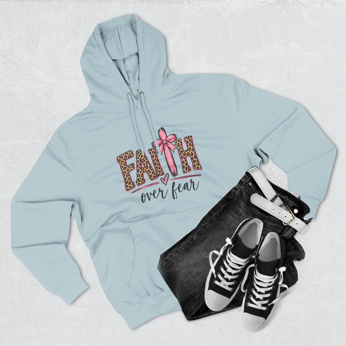 Faith Over Fear Hoodie — Leopard Print Ribbon Christian Pullover