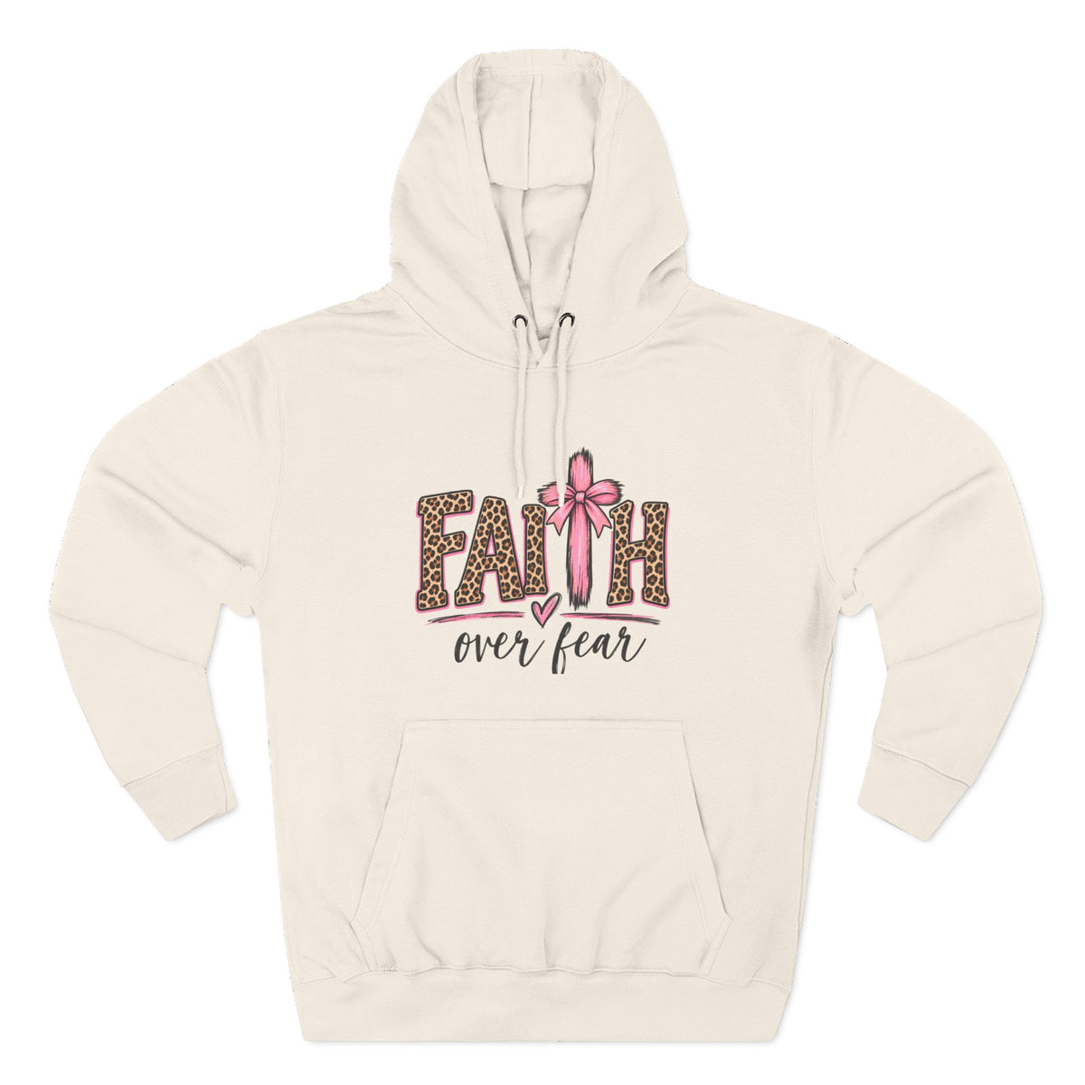 Faith Over Fear Hoodie — Leopard Print Ribbon Christian Pullover