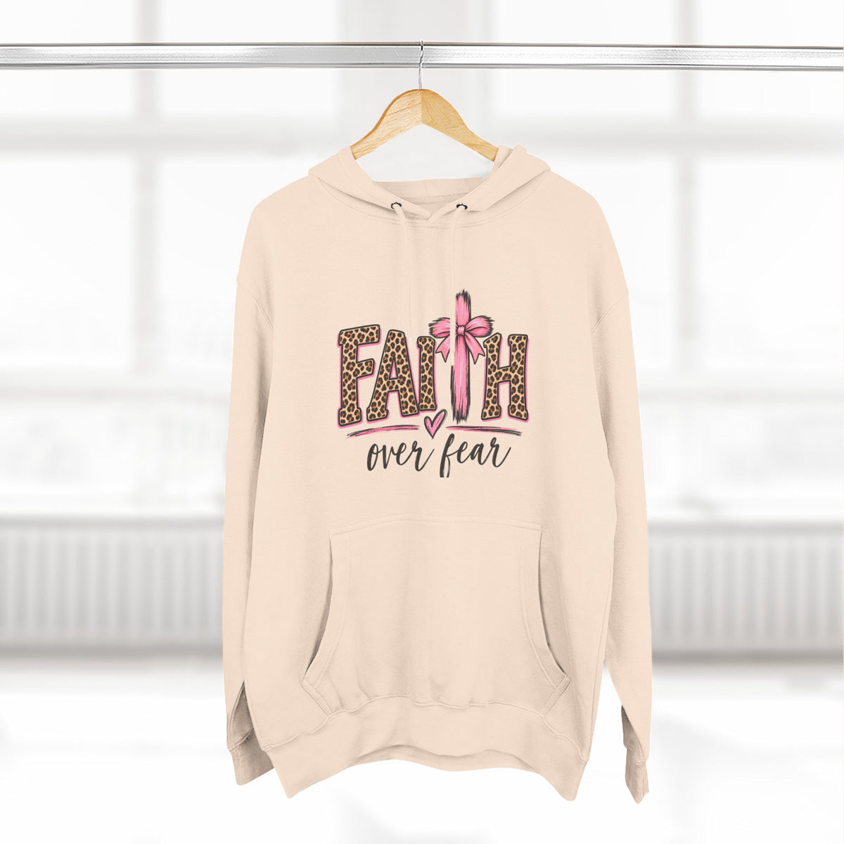 Faith Over Fear Hoodie — Leopard Print Ribbon Christian Pullover