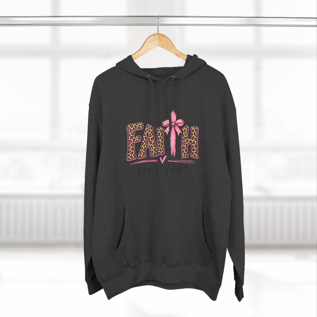 Faith Over Fear Hoodie — Leopard Print Ribbon Christian Pullover