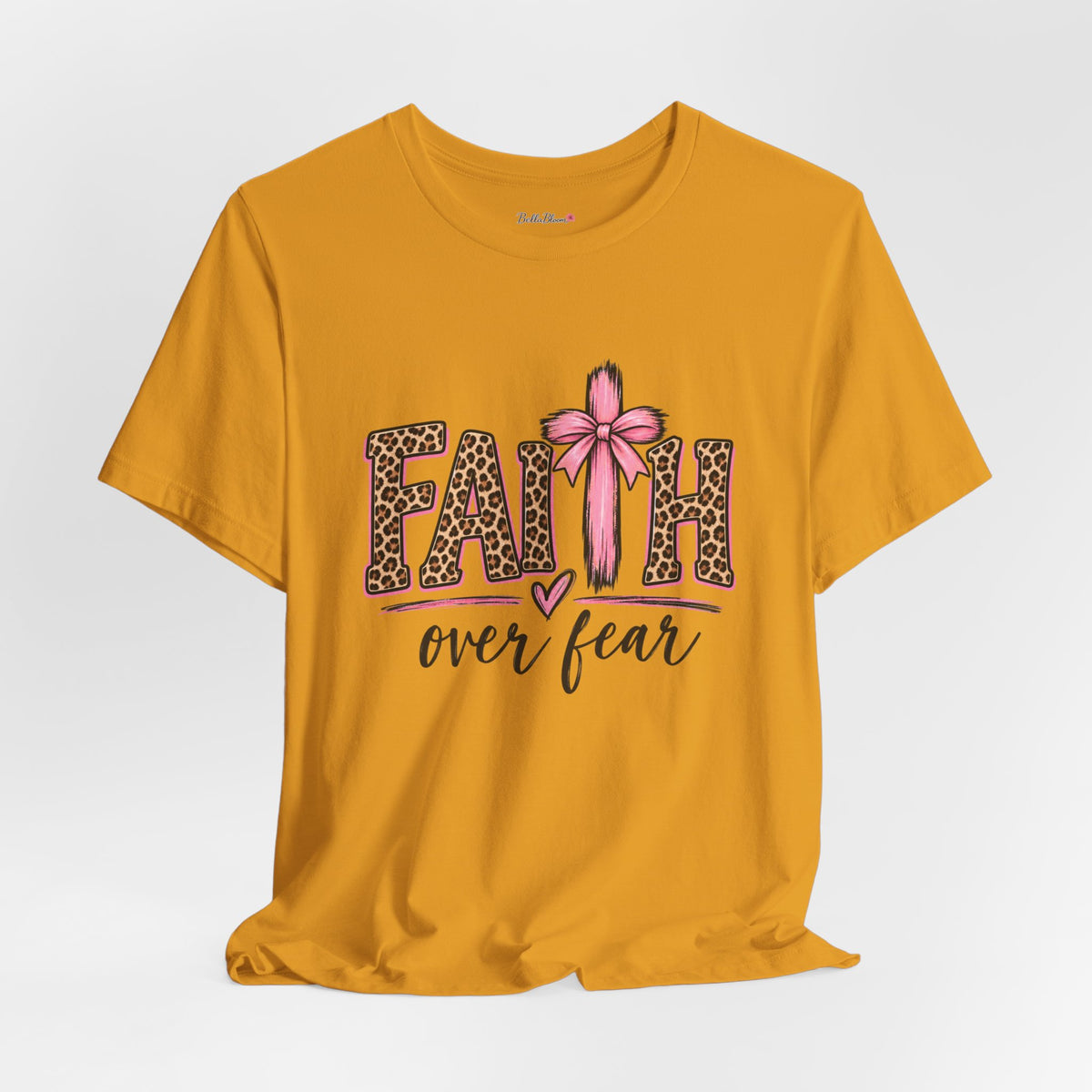Faith Over Fear Leopard Print T-Shirt — Pink Bow Inspirational Tee