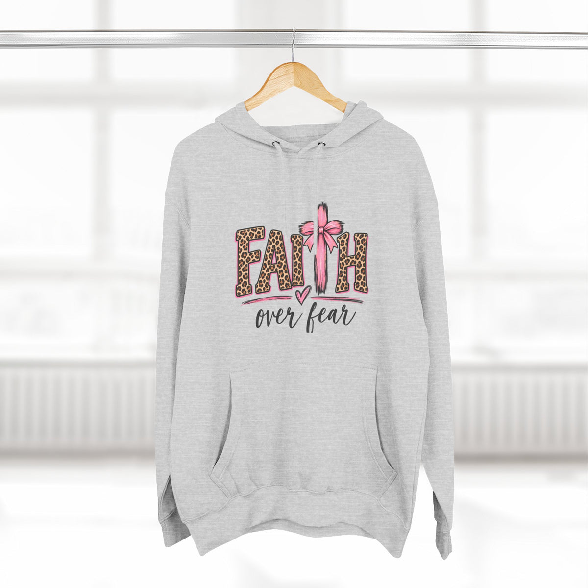 Faith Over Fear Hoodie — Leopard Print Ribbon Christian Pullover